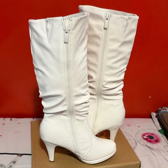 Wild White Knee‑High Stiletto Boots Women’s 5.5 | 3.5” Heel | New With Box - Picture 1 of 10
